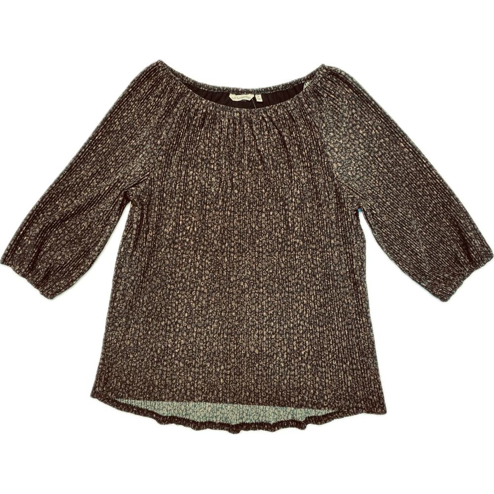 Soft Surroundings Carmella Leopard Metallic Micro Pleat Top Women M Black Brown